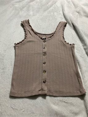 SO Ribbed Button-Front Tank Top in Taupe